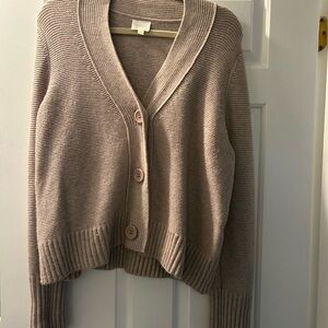 EILEEN FISHER Taupe Button-Front Ribbed Cotton Cardigan